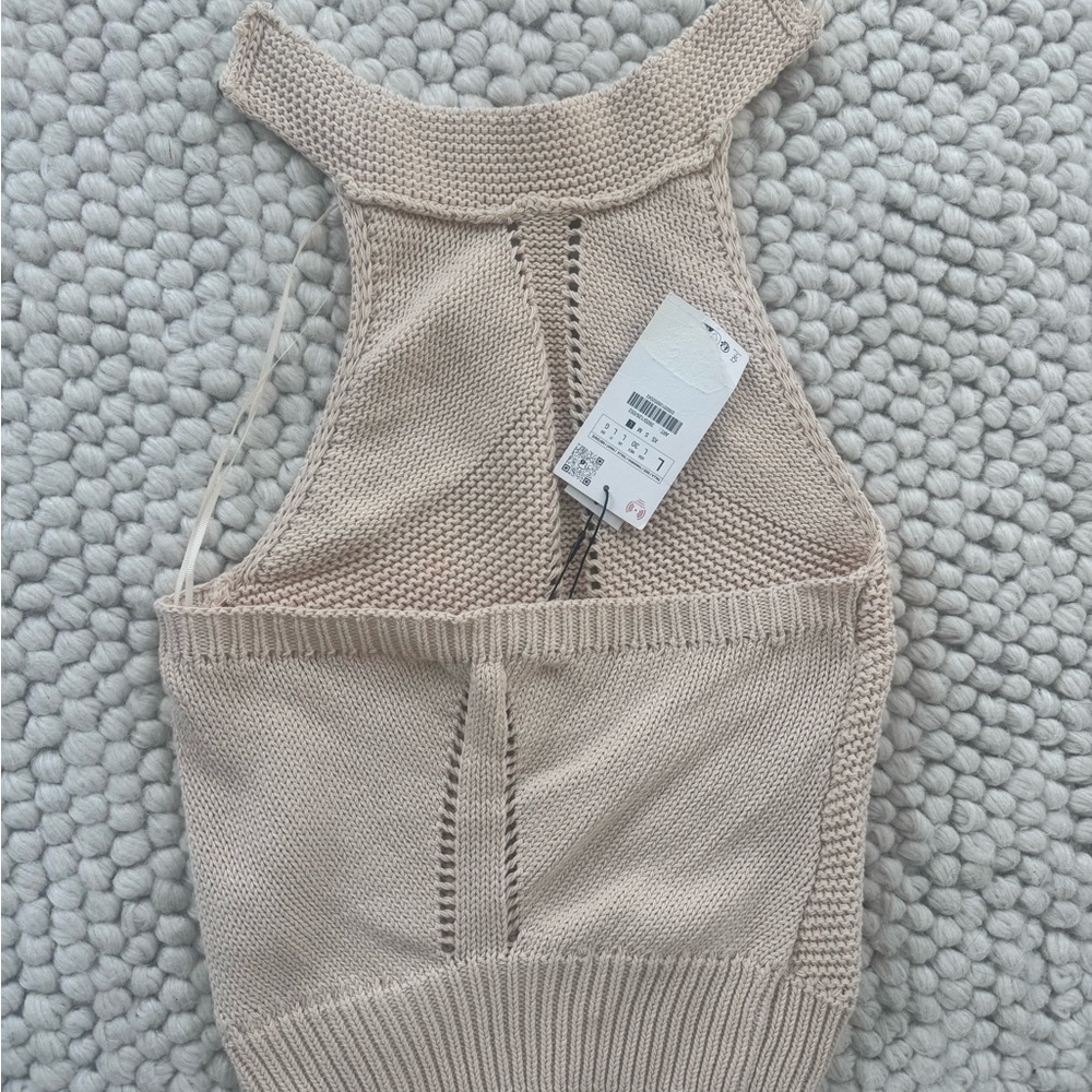 Zara Cream Sleeveless Knit Sweater with Halter Neck - Picture 2 of 4